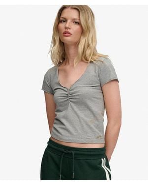 Superdry & Co Athletic Essentials Gathered Short Sleeve Top - Grey