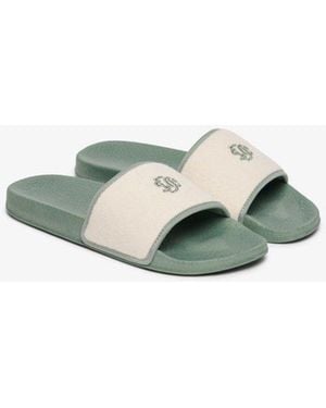 Superdry Towelling Pool Sliders - Green