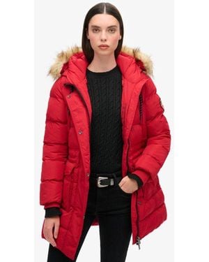 Superdry Classic Everest Mid Faux Fur Puffer Jacket - Red