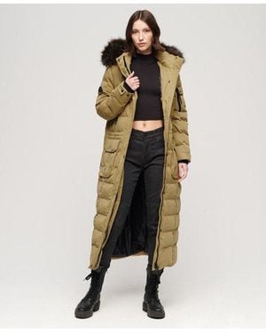 Superdry Faux Fur Hooded Parka Longline Coat - Natural