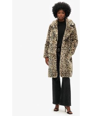 Superdry Vintage Long Faux Fur Coat - White