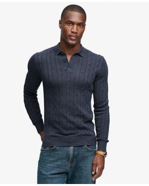 Superdry & Co Knitted Cable Long Sleeve Polo Top - Blue