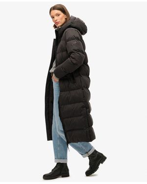 Superdry Classic Microfibre Longline Puffer Coat - Black