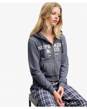 Superdry & Co Athletic Essentials Embroidered Cropped Zip Hoodie - Blue
