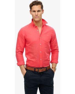 Superdry Cotton Linen Long Sleeve Shirt - Red