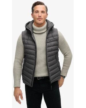 Superdry Hooded Tweed Fuji Gilet Dark - Grey