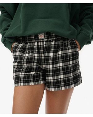 Superdry Katoenen Geruite Elastische Shorts - Zwart