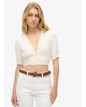 Superdry & Co Ibiza Short Sleeve Lace Trim Top - White