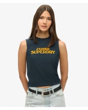 Superdry & Co Ladies Slim Fit Logo Print Sport Luxe Graphic Fitted Tank Top - Blue