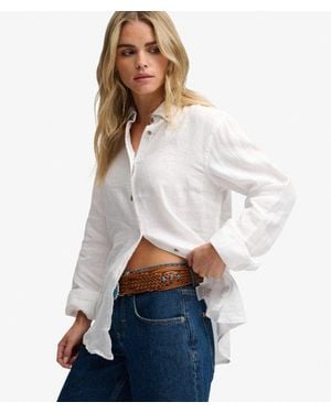 Superdry & Co Premium Linen Button Down Slim Shirt - White