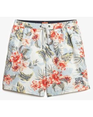 Superdry & Co Hawaiian Print 16-inch Swim Shorts - White