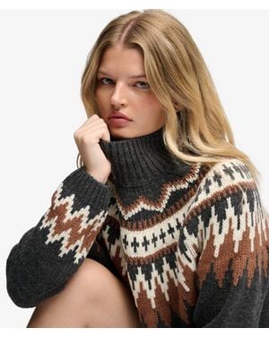 Superdry Fairisle High Neck Jumper - Brown