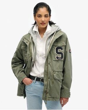 Superdry Jersey Hooded Embroidered Military Jacket - Green