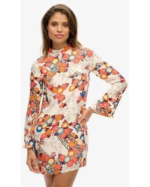 Superdry & Co Printed Long Sleeve Mini Dress - Red