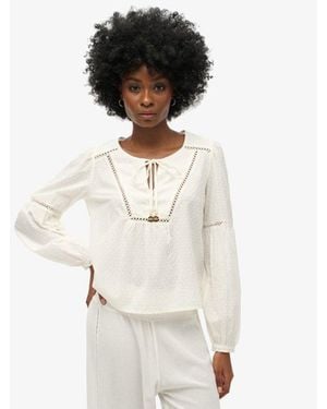 Superdry Ibiza Long Sleeve Beach Blouse - White