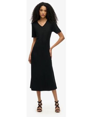 Superdry Short Sleeve V-neck Midi Jersey Dress - Black