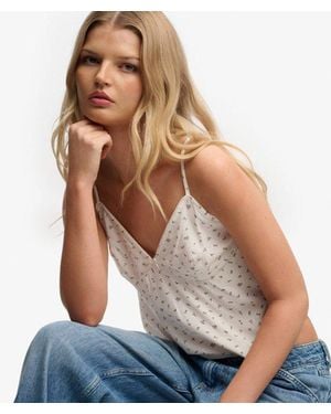 Superdry Femme Top À Bretelles Imprimé Taille - Blanc