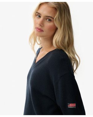 Superdry & Co Oversized V Neck Jumper - Blue
