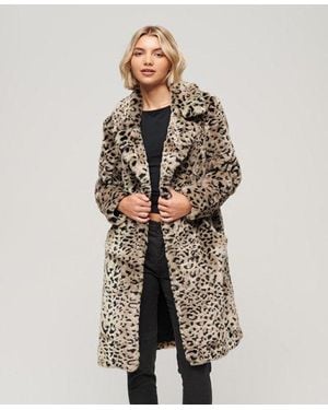 Superdry Aux s empreinte d'animal manteau long vintage en fausse fourrure - Neutre