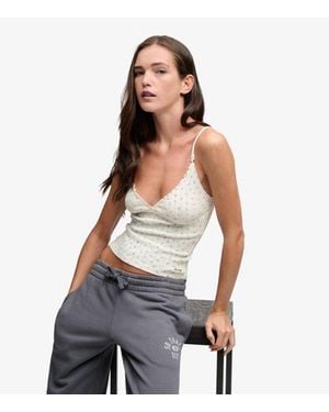 Superdry & Co Athletic Essentials Printed Pointelle Cami Top - White