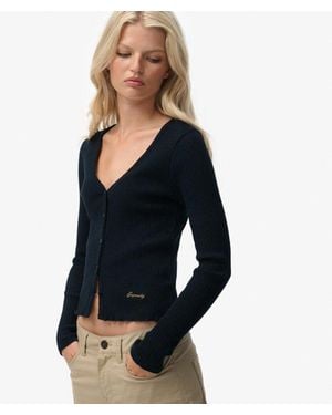 Superdry Essential Button Through Long Sleeve Top - Blue
