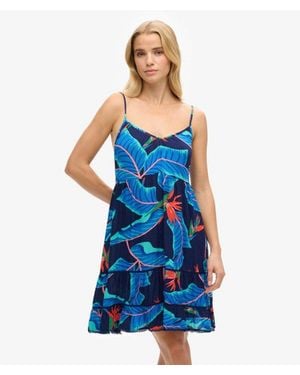 Superdry Lace Detail Mini Cami Beach Dress - Blue