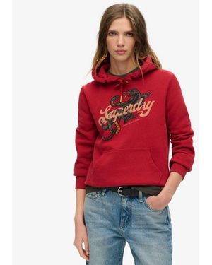 Superdry & Co Tattoo Script Graphic Hoodie - Red