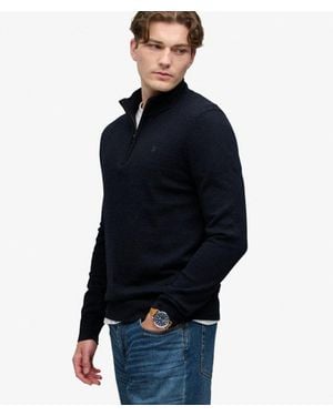 Superdry Essential Lightweight Wool Blend Half Zip Sweater - Blue