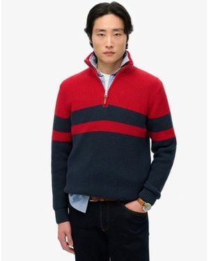 Superdry Cotton Classic Stripe Half-Zip Jumper - Red