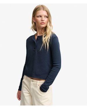 Superdry Athletic Essential Waffle Button Long Sleeve Top - Blue