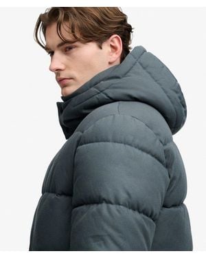 Superdry & Co Premium Hooded Check Puffer Jacket - Grey