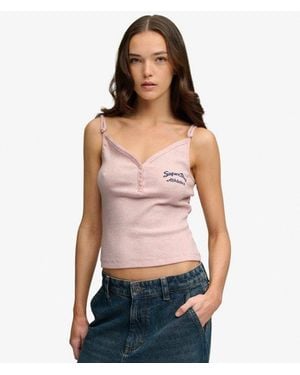 Superdry Femme Top À Bretelles Athletic Essentials Avec Boutons Taille - Rose