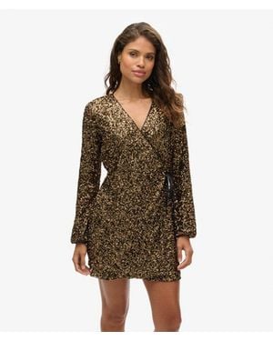 Superdry & Co Sequin Wrap Mini Dress - Brown
