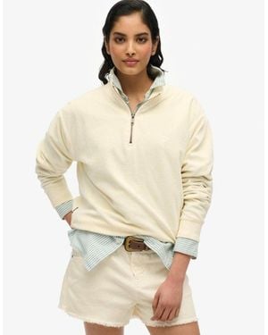 Superdry Velour Half Zip Sweatshirt - Natural
