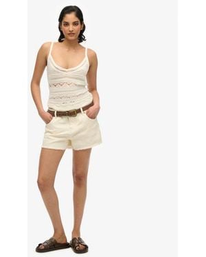 Superdry & Co Mid Rise Denim Hot Shorts - Natural