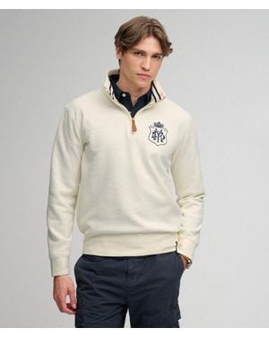 Superdry & Co Gothic Varsity Half Zip Sweatshirt - Natural
