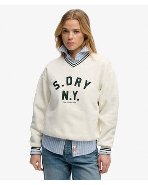 Superdry & Co Country Club Applique V Neck Sweatshirt - Natural