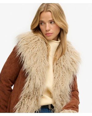 Superdry Long Afghan Coat - Brown