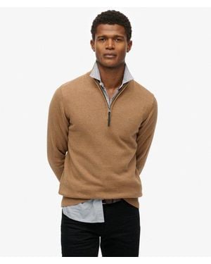 Superdry Essentials Cotton Half Zip Jumper - Natural