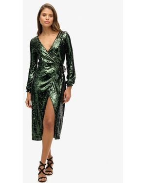 Superdry & Co Fully Lined Sequin Wrap Maxi Dress - Green