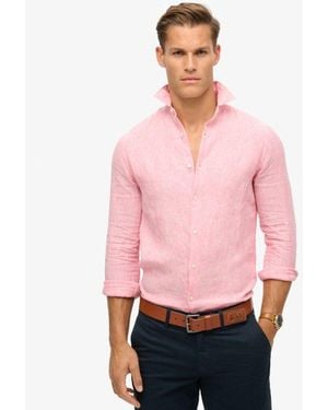 Superdry Casual Linen Long Sleeve Shirt - Pink