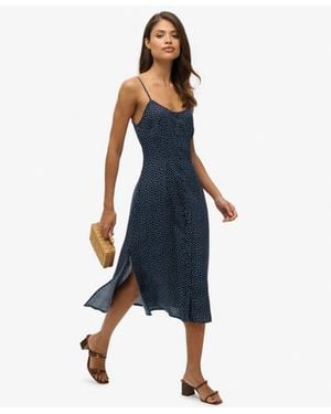 Superdry Cami Midi-jurk Met Knoopsluiting En Print - Blauw