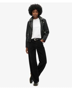 Superdry Classic Logo Patch Mid Rise Wide Leg Cord Trousers - White
