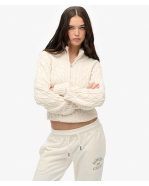 Superdry Slim Cable Half Zip Knit Jumper - White