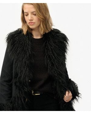 Superdry Femme Manteau Afghan Long Taille - Noir