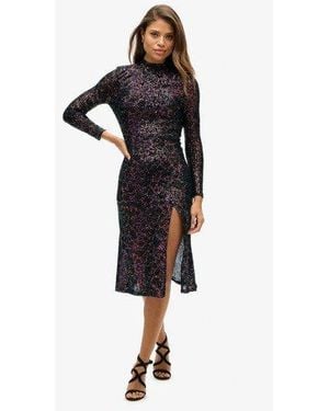 Superdry Backless Sequin Midi Dress - Black