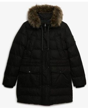 Superdry Everest Microfibre Mid Faux Fur Puffer Jacket - Black