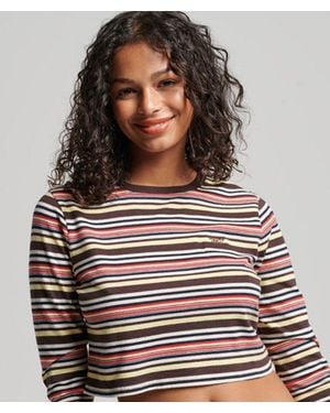 Superdry & Co Organic Cotton Vintage Stripe Crop Long Sleeve Top - Brown