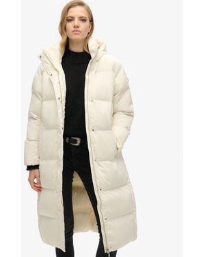 Superdry Lange Pufferjas Met Capuchon - Naturel