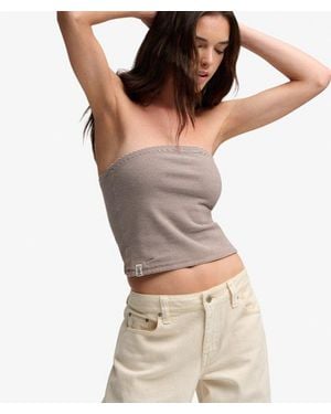 Superdry & Co Athletic Essentials Stripe Jersey Bandeau Top - Brown